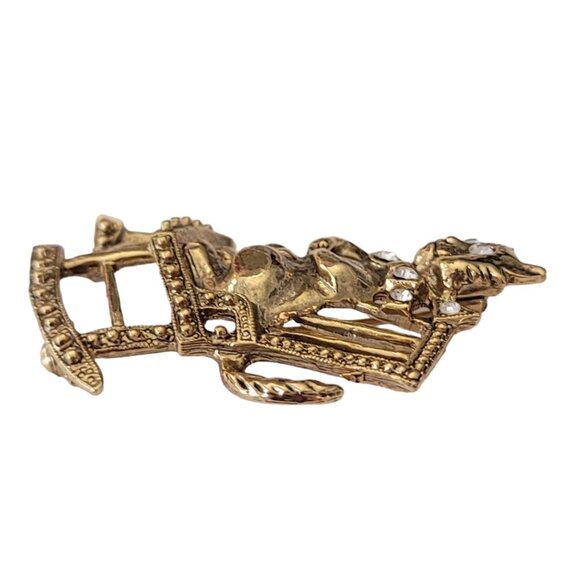 1928 Brand Clear Rhinestone Cat in Rocking Chair Brooch Pin E638 - Picture 6 of 11